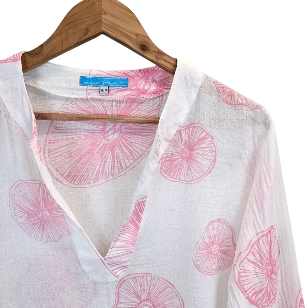 Virginia Johnson Cotton Semi-Sheer Top Size Medium White Boho Beachy Coastal